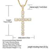 Hip Hop Rhinestone Men Necklace Big Cross Pendant Chain
