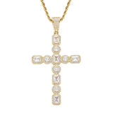Hip Hop Rhinestone Men Necklace Big Cross Pendant Chain