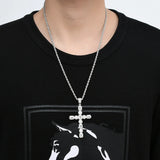 Hip Hop Rhinestone Men Necklace Big Cross Pendant Chain