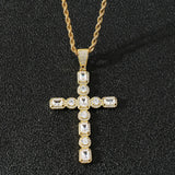 Hip Hop Rhinestone Men Necklace Big Cross Pendant Chain