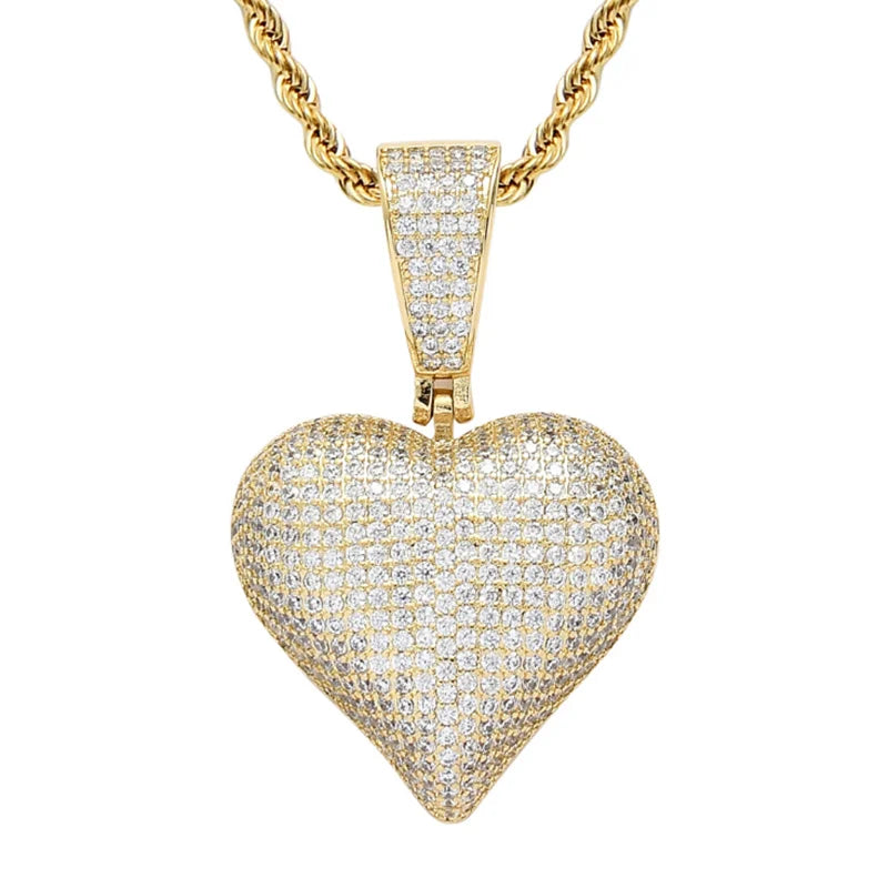 Hip Hop Rhinestone Men Necklace Heart Pendant Chain
