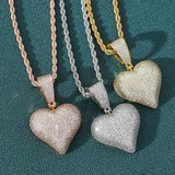 Hip Hop Rhinestone Men Necklace Heart Pendant Chain