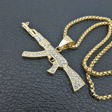 Hip Hop Bling Iced Out AK 47 Gun Pendant Necklace