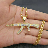Hip Hop Bling Iced Out AK 47 Gun Pendant Necklace