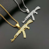 Hip Hop Bling Iced Out AK 47 Gun Pendant Necklace