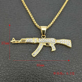 Hip Hop Bling Iced Out AK 47 Gun Pendant Necklace