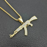Hip Hop Bling Iced Out AK 47 Gun Pendant Necklace