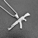 Hip Hop Bling Iced Out AK 47 Gun Pendant Necklace