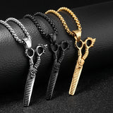 Hip Hop Rock Dragon Scissors Necklace Silver Stainless Steel Barber