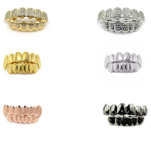 Hip Hop Silver Teeth Grillz Set Unisex Top Bottom Mouth Grills Tooth Caps