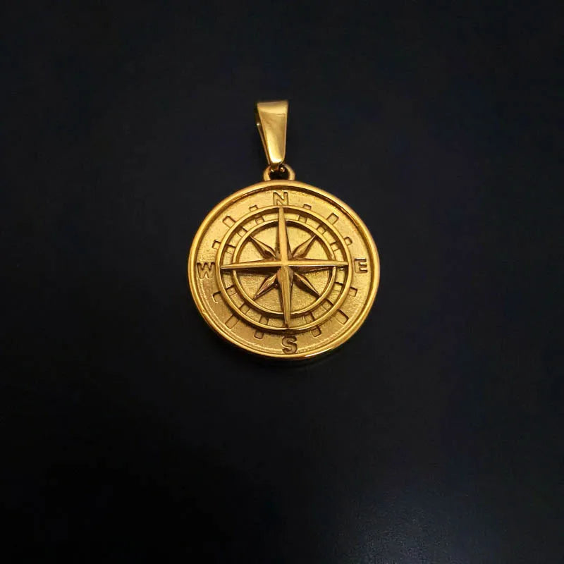 Hip-Hop Rock Women Men Compass Pendant Necklace Vintage Stainless Steel