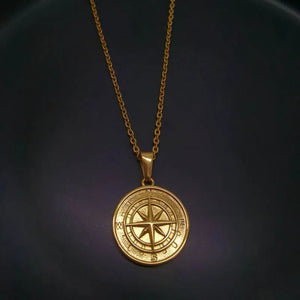 Hip-Hop Rock Women Men Compass Pendant Necklace Vintage Stainless Steel