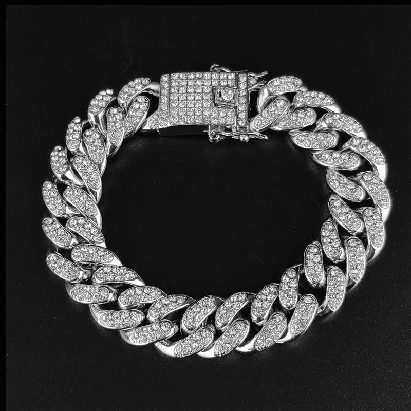 Hip Hop Cuban Link Chain Bracelets with Rhinestones