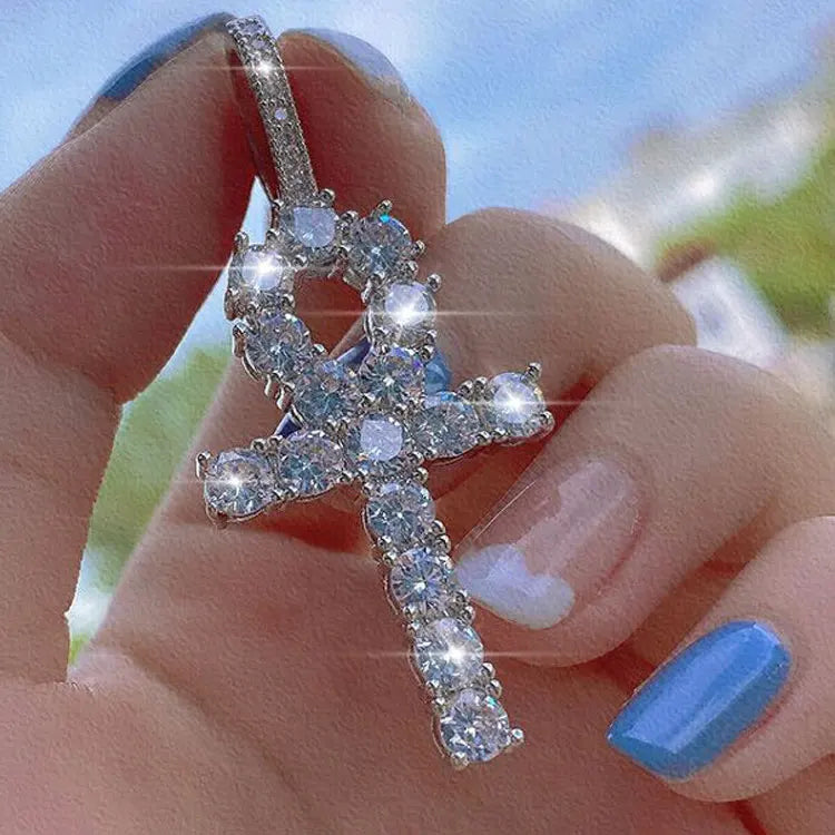 Hip Hop CZ Cross Iced Out Bling Necklace Pendant Men CharmJewelry