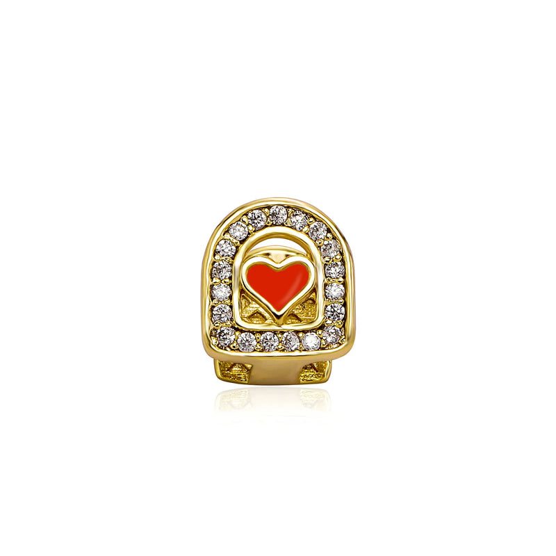 Hip Hop Single Teeth Grillz Pave Cubic Zirconia Drip Heart Dental Grillz