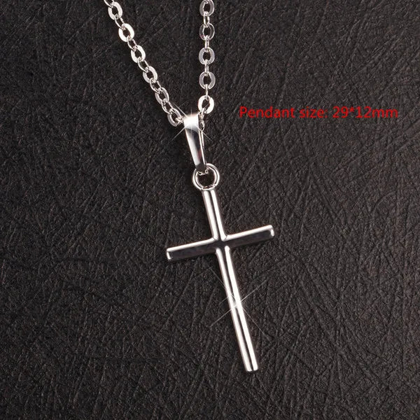 Hip Hop Small Cross Long Pendant Necklace Silver Link Chain Choker