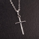Hip Hop Small Cross Long Pendant Necklace Silver Link Chain Choker