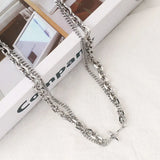 Hip Hop Stainless Steel Cross Necklace Double Layer Splicing Chain Charm Jewelry