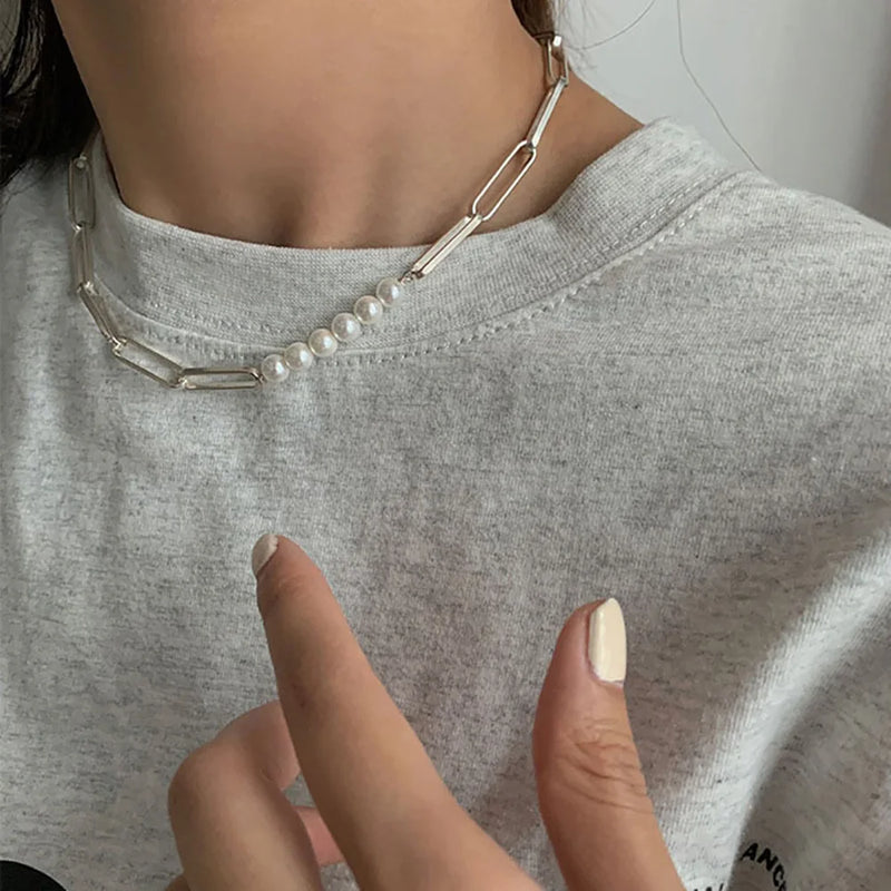 Hip Hop Stainless Steel Cross Necklace Double Layer Splicing Chain Charm Jewelry