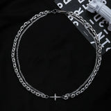 Hip Hop Stainless Steel Cross Necklace Double Layer Splicing Chain Charm Jewelry