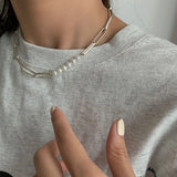 Hip Hop Stainless Steel Cross Necklace Double Layer Splicing Chain Charm Jewelry