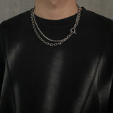Hip Hop Stainless Steel Cross Necklace Double Layer Splicing Chain Charm Jewelry