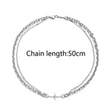 Hip Hop Stainless Steel Cross Necklace Double Layer Splicing Chain Charm Jewelry
