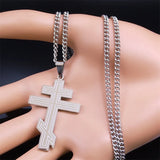 Hip Hop Stainless Steel Orthodox Cross Necklace Faith Christ Amulet Pendant