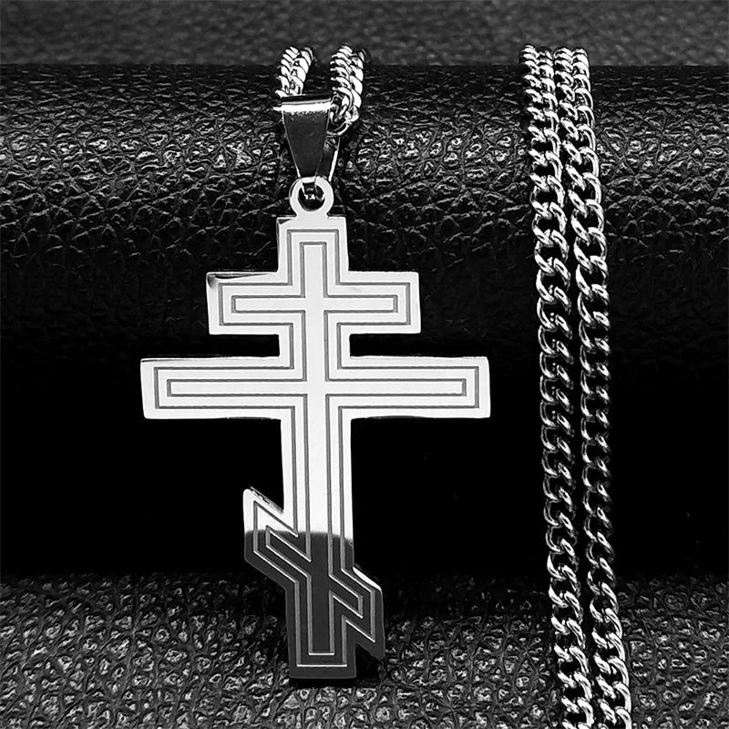 Hip Hop Stainless Steel Orthodox Cross Necklace Faith Christ Amulet Pendant