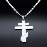Hip Hop Stainless Steel Orthodox Cross Necklace Faith Christ Amulet Pendant