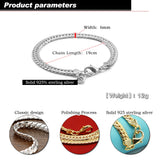 Hip Hop Star Men's 925 Silver Bracelet Whip Bracelet Solid Silver 19-20cm