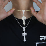 Hip Hop Sward Cross Pendant Paved Cz Stone for Women Men T Shape Letter Necklace