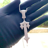 Hip Hop Sward Cross Pendant Paved Cz Stone for Women Men T Shape Letter Necklace