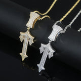 Hip Hop Sward Cross Pendant Paved Cz Stone for Women Men T Shape Letter Necklace
