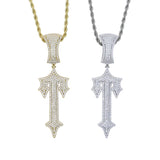 Hip Hop Sward Cross Pendant Paved Cz Stone for Women Men T Shape Letter Necklace