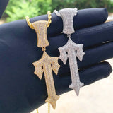 Hip Hop Sward Cross Pendant Paved Cz Stone for Women Men T Shape Letter Necklace