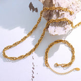 Hip Hop Thick Chain Necklace Bracelet Set Stainless Steel Geometric Twist