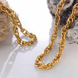 Hip Hop Thick Chain Necklace Bracelet Set Stainless Steel Geometric Twist