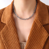 Hip Hop Thick Chain Necklace Bracelet Set Stainless Steel Geometric Twist