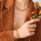 Hip Hop Thick Chain Necklace Bracelet Set Stainless Steel Geometric Twist