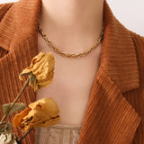 Hip Hop Thick Chain Necklace Bracelet Set Stainless Steel Geometric Twist