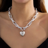 Hip Hop Thick Cross Chain With Heart Pendant Necklace for Women