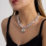 Hip Hop Thick Cross Chain With Heart Pendant Necklace for Women