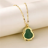Hip Hop Titanium Steel Buddha Pendant Chalcedony Necklace