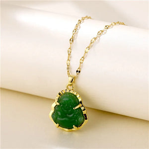 Hip Hop Titanium Steel Buddha Pendant Chalcedony Necklace