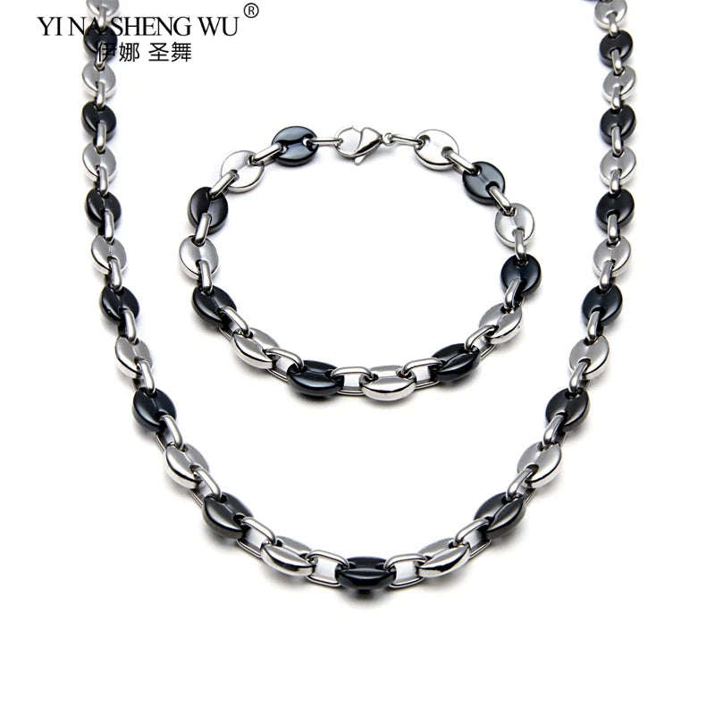 Hip Hop Titanium Steel Rock Style Coffee Beans Bracelet Necklace