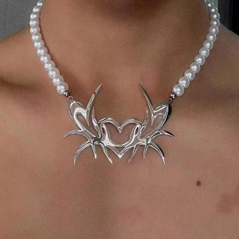 Hip Hop Thorns Love Heart Necklaces for Women Lady Chains Choker