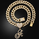 Hip Hop Unisex Bling A-Z Cursive Heart Letters Pendant Necklace