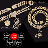 Hip Hop Unisex Bling A-Z Cursive Heart Letters Pendant Necklace