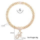 Hip Hop Unisex Bling A-Z Cursive Heart Letters Pendant Necklace
